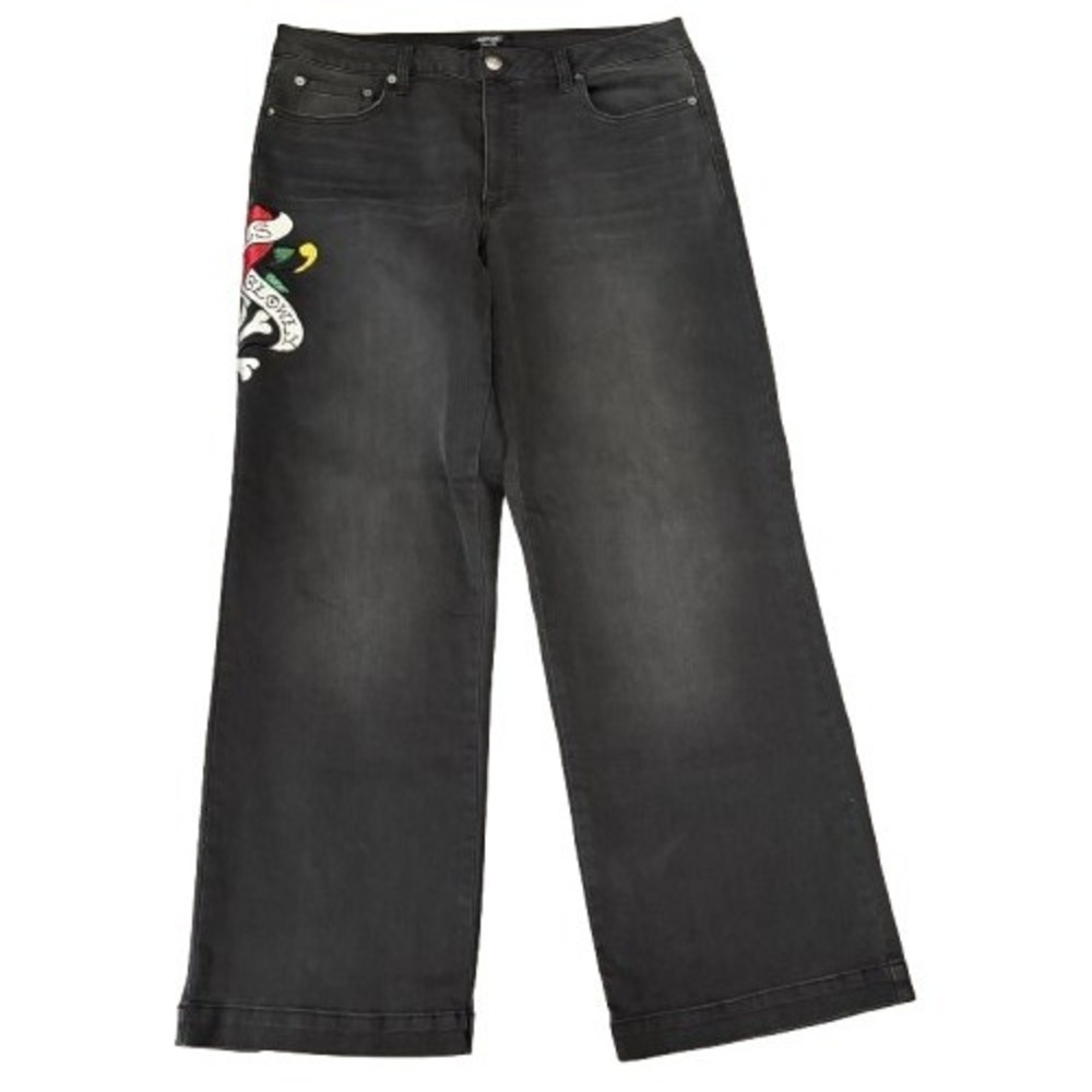 Ed Hardy Denim Love Kills Slowly Wide Leg Jeans Skull Graphic Black Size 32
